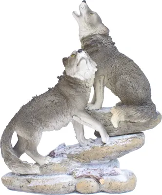 Produktbild von Wolf Paar Felsen Hund Wildhund Skulptur Deko Garten Tier Figur Statue Wolfshund