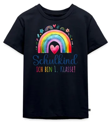 Produktbild von Spreadshirt Schulkind 2026 Einschulung Regenbogen Kinder Premium T-Shirt, 134/140 (8 Jahre), Navy
