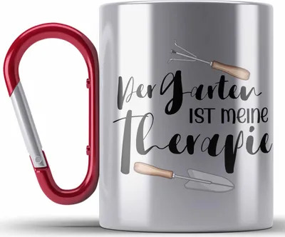 Produktbild von Trendation - Der Garten Ist Mein Therapie Edelstahl Tasse Karabiner für Gärtner Geschenk Mann Frau (Rot)