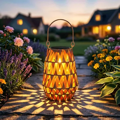 Produktbild von Solar Garten Laterne hängend, wetterfeste Outdoor LED Lampe, handgeflochtene Deko Beleuchtung für Garten, Terrasse & Balkon