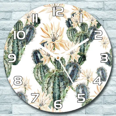 Produktbild von Wanduhr aus Glas Rund fi 30 Kaktusblüten Blumen Quarz Deko Schlafzimmer Büro