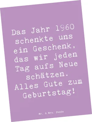 Produktbild von Mr. & Mrs. Panda Postkarte Spruch 1960 Geburtstag - Lavendeltraum - Geschenk, Happy Birthday, Geburtstagsgeschenk, Grußkarte, Alter, Ansichtskarten, Jubiläum, Das Jahr