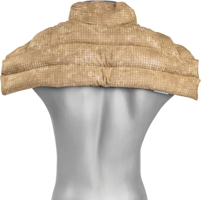 Productafbeelding van Kussentje voor nek en schouders met kraag, batik-gouden kussentje met druivenpitvulling