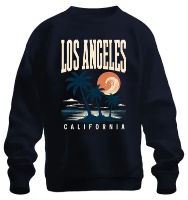 Imagen del producto de Los Ángeles, California. Playa Palmen. Sudaderas y jerséis para vacaciones en la costa de Estados Unidos. Color azul marino, talla M