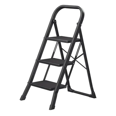 Obrázek produktu pro SONGMICS Stojanová žebřík, 3 stupně, skládací schůdek s pojistkou, prostorově úsporný, pro domácnost, nosnost až 150 kg, černý