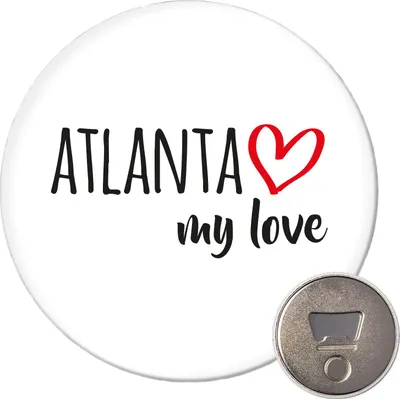 Produktbild von Huuraa Magnet Atlanta my love 59mm Kühlschrankmagnet rund Flaschenöffner Geschenkidee