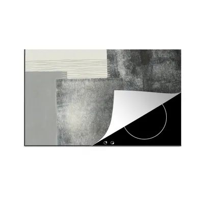 Obrázok produktu pre MuchoWow® Kryt na varnú dosku - Ochrana pred indukciou - 85x52 cm - Vinylová podložka na varnú dosku - Zväčšuje veľkosť pracovnej dosky - Kryt na sklokeramickú varnú dosku - Kuchynská dekorácia - Jednodielna - Abstraktná - Sivá - Čierna - Kocka - Pracovná doska