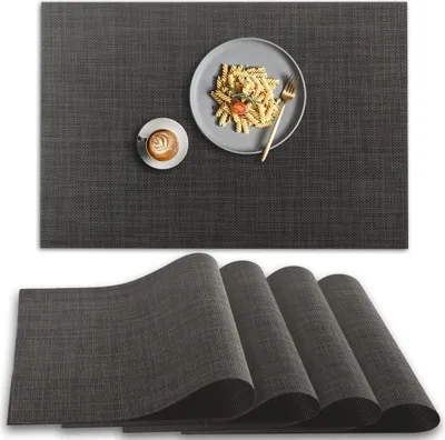 Immagine prodotto di Tovaglietta in PVC, 4 pezzi di tovagliette antiscivolo, tovagliette in vinile lavabili, set di 4 pezzi - nero
