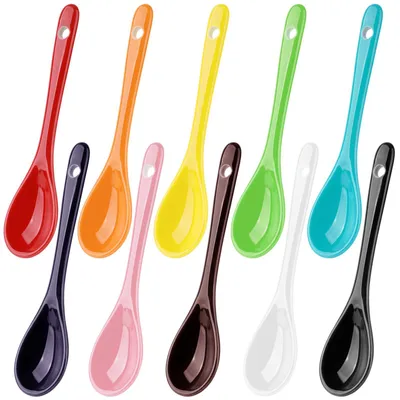 10 bunte Porzellan-Eierlöffel, 12,3 cm, Keramik, Dessertlöffel