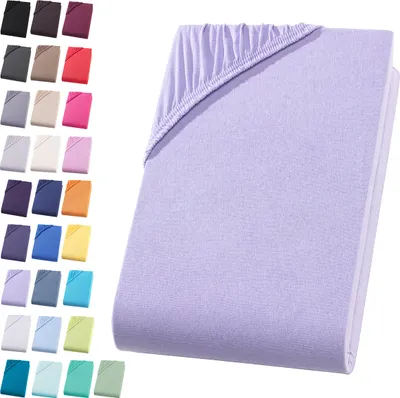 Produktbild von Jersey Spannbettlaken 180-200x200 cm Spannbettuch 100% Baumwolle Bettlaken, Flieder