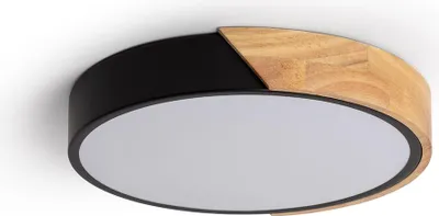 Produktbild von LED Deckenleuchte 18W Rund Holz und Aluminium Ø320 mm CCT Wählbar Semi-Dari Schwarz