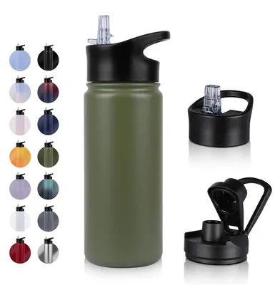 Immagine prodotto di Borraccia in acciaio inossidabile da 500 ml con cannuccia, a prova di perdite, thermos, colore verde