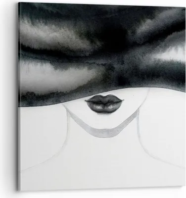 Produktbild von Bild auf Leinwand - Leinwandbild - Einteilig - Frau Hut Schwarzweiß - 70x70cm - Wand Bild - Wanddeko - Wandbilder - Leinwanddruck - Bilder - Wanddekoration - Leinwand bilder - Wandbild - AC70x70-4301