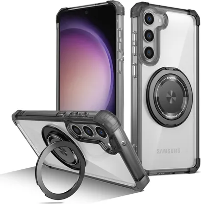 Image de Etui pour Samsung Galaxy S23 porte-anneau magnétique, support, compatible MagSafe, protection militaire, étui transparent noir
