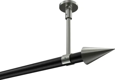Produktbild von Interdeco Gardinenstange / Vorhangstange Schwarz / Edelstahl-Optik, Typ Sonette Savio (Kegel) ohne Ringe, Deckenmontage, 20 mm Ø 1-läufig, 320 cm