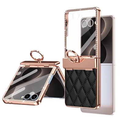 Produktbild von Hülle für Samsung Galaxy Z Flip8 mit Ringhalterung, Luxus Glitzer Bling Überzug Scharnierschutz Handyhülle Schwarz