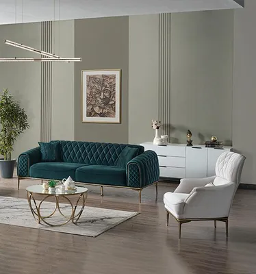 Immagine prodotto di Set divano soggiorno tre posti verde Set divano 3 posti poltrona