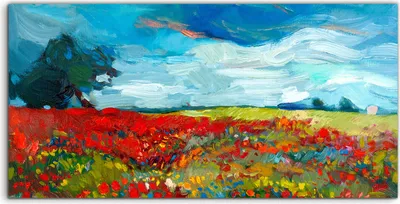 Produktbild von Coloray Acrylbild 100x50  Wandbild Acrylbilder Foto Wiesenlandschaft Feld Mohn Blumen