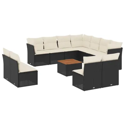 Produktbild von 12-tlg. Garten-Sofagarnitur mit Kissen Schwarz Poly Rattan