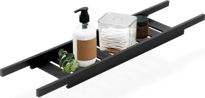 Image de Étagère de salle de bain pour baignoire, bambou, noir, 68 cm