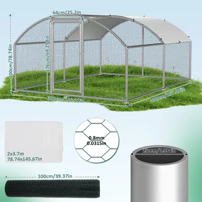 Obrázok produktu pre Klietka pre slepice ISOISL s vonkajším výbehom, rozmer 3 x 2 x 2 metre, plocha 12 m², oblúkový strešný systém, konštrukcia z pozinkovanej ocele s priemerom 25 mm, sieťovina z PVC a ochranná plachta z polyetylénu (PE) v bielej farbe