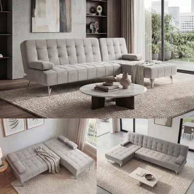 Immagine prodotto di Divano letto HWC-K22, divano divano angolare, superficie reclinabile sinistra/destra funzione letto 236cm ~ grigio velluto