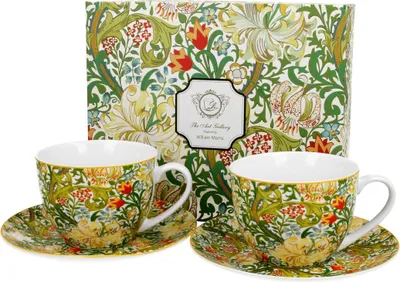 Produktbild von DUO ART GALLERY 2er-Set Tassen 250 ml GOLDEN LILLY mit Untertassen, New Bone China Porzellan