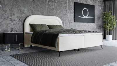 Produktbild von Boxspringbett MISTY 180x200 cm - Doppelbett mit Kopfteil und Bettkasten, mit Multipocket-Matratze + Topper - Cremig (Riviera 21)