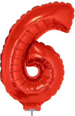 Produktbild von Zahlen Folienballon 41 cm mit Stab - Rot Zahl 6