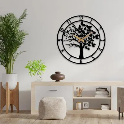 Obrázek produktu pro Kovové 3D nástěnné hodiny – Strom života – černé – 100 cm – velké