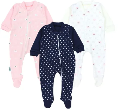 Produktbild von TupTam Baby Unisex Schlafstrampler Mädchen Schlafanzug mit Fuß Jungen Spieler 3er Pack, Farbe: Herzen/Blau, Größe: 56