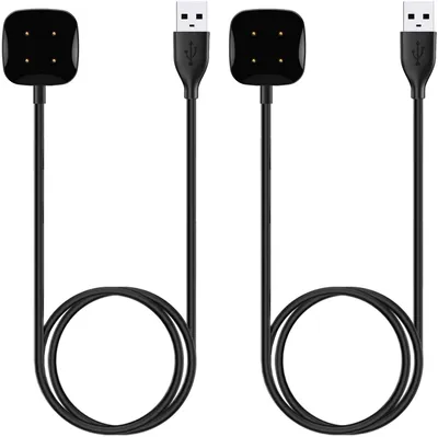 Produktbild von Case2go - Ladegerät geeignet für Fitbit Versa 3 / Fitbit Sense - 2er-Pack - 1 Meter - TPE - Schwarz