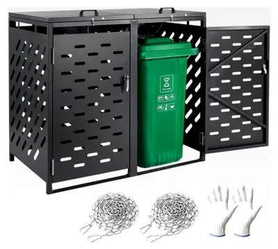 Produktbild von Mülltonnenbox für 2 x 240 L, Mülltonnenhaus, Müllcontainerverkleidung, abschließbarer Aufbewahrungsschuppen für Mülltonnen im Garten, Hinterhof und auf der Terrasse