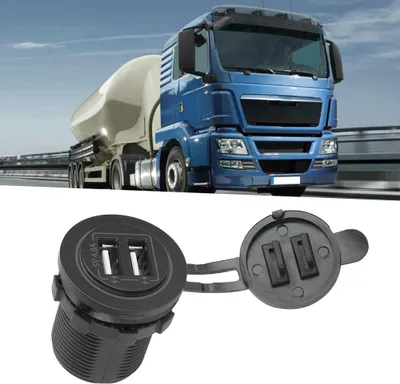 Zdjęcie produktu dla Podwójne gniazdo ładowarki USB z kablem 60 cm do samochodów 12 V/24 V, łodzi, ATV, czerwone
