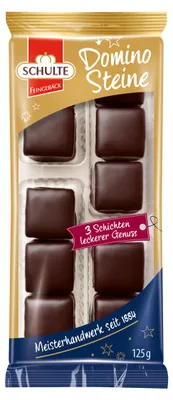 Obrázek produktu pro Schulte hořké čokoládové domino s marcipánem a ovocnou náplní 125g