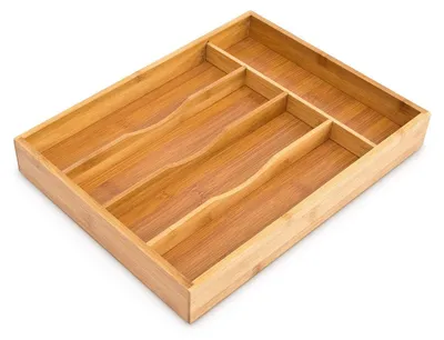 Produktbild von Relaxdays Besteckkasten HxBxT: ca. 4,5 x 25,5 x 34 cm Besteckbox aus Bambus Besteckeinteiler für die Schublade mit 5 Fächern als Besteckeinsatz und Schubladenorganizer Besteckeinlage aus Holz, natur