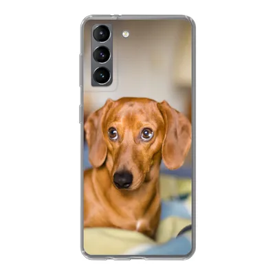Produktbild von MuchoWow® Handyhülle Schutzhülle Hülle für Samsung Galaxy S21 Dackel liegend auf einem Bett Silikon Softcase Handy Hülle - Softcase