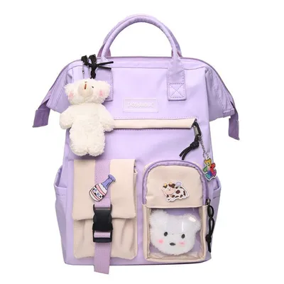 Produktbild von Süße Mädchenrucksack,Büchertaschen(Lila) mit Plüschanhänger für Teenager, Mädchen, Schulrucksack für Studenten,wasserabweisender Reiserucksack für die Schuler