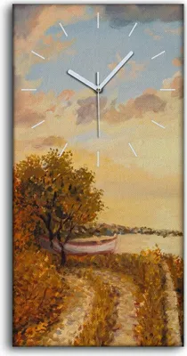 Produktbild von Dekor Leinwand Uhr Wandbilder 30x60 Gemälde See Schiff Weg Baum Wolken Himmel - weiße Hände