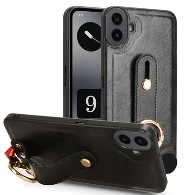 Image de Étui design en simili cuir avec dragonne pour Nothing CMF Phone 1, noir