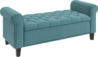 Image de HOMCOM Banc de rangement bout de lit avec accoudoirs, coffre de rangement en tissu velours rembourré et capitonné, charge jusqu'à 220 kg, pour salon, chambre, entrée, 126 x 48,5 x 57 cm, vert