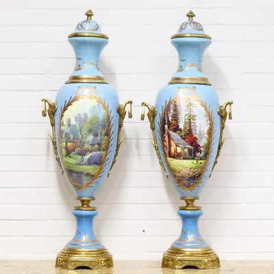 Immagine prodotto di Vasi decorativi Casa Padrino azzurro/oro 30 x h. 100 cm - Set di vasi in porcellana in stile barocco