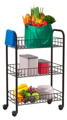 Productafbeelding van Avilia keukentrolley, zwart, met wielen, ruimtebesparend, multifunctioneel, geschikt voor gebruik in de werkplaats