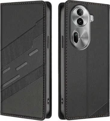 Image de Etui pour Oppo Reno11 Pro 5G, étui portefeuille en cuirPolyuréthaneavec fente pour carte et fonction stand Schwarz