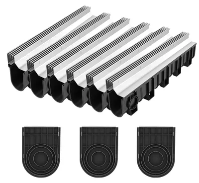 Obrázek produktu pro VEVOR, 3 kusy odvodňovací žlab, podlahový žlab z plastu, rozměry 1008x147x268 mm, terasový žlab s nerezovou mřížkou, nosnost 1,5 tuny, maximální průtok 65 m³/h, odvodňovací systém pro zahradu, chodník, bazén, dvůr