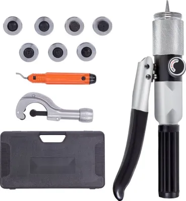 Zdjęcie produktu dla Hydrauliczny rozpieracz do rur - narzędzie do rozpierania HAVC - 3/8" do 1-1/8" - 7 głowic rozpierających