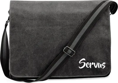 Produktbild von Huuraa Umhängetasche Servus Schriftzug 14 Liter Black Canvas Laptoptasche Geschenkidee