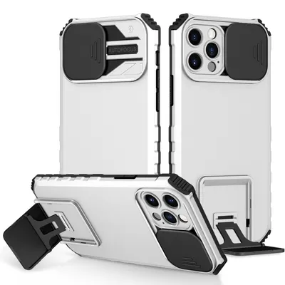 Obrázek produktu pro Pouzdro pro iPhone 12 Pro dvouvrstvé robustní, vojenská ochrana pouzdro s stojánku a posuvnou ochranou kamery Bílý
