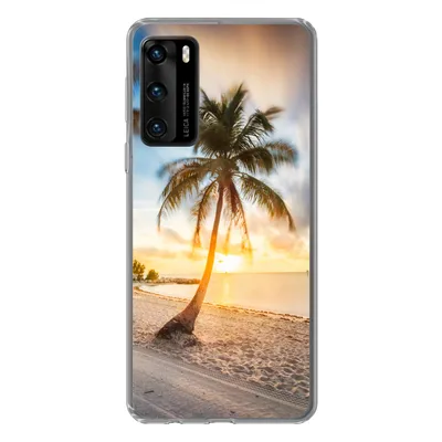Produktbild von MuchoWow® Handyhülle Schutzhülle Hülle für Huawei P40 Sonnenuntergang - Strand - Palme Silikon Softcase Handy Hülle - Handytasche