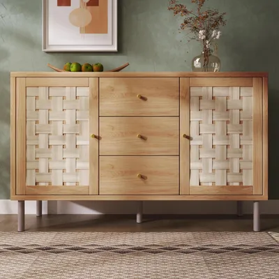 Image de Buffet à deux portes, trois tiroirs, en chêne, style rustique